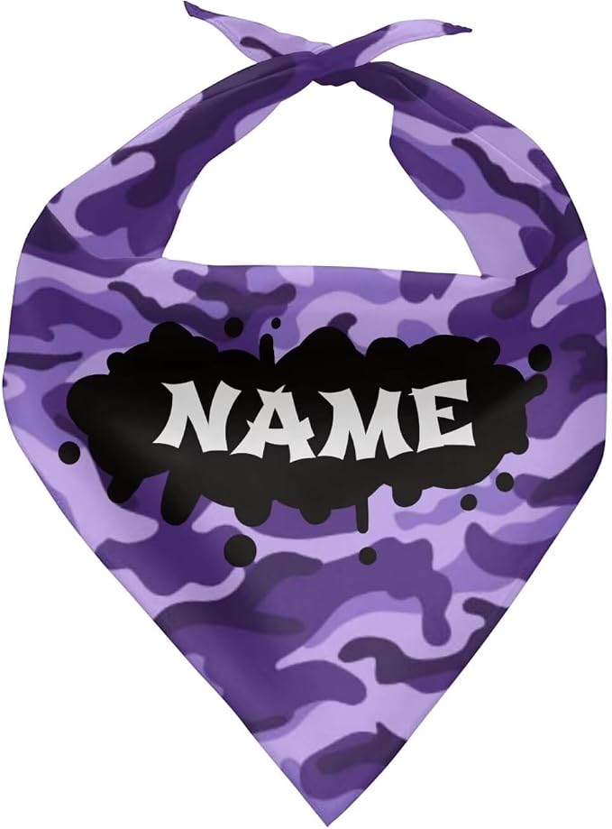 Jeiento Purple Camo Dog Bandanas Fall Thanksgiving Dog Cat Bibs Personalized Custom Name Pets, Small, Polyester, Purple