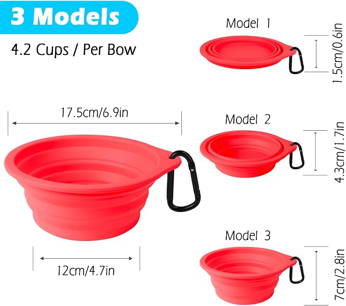 PetBonus Large Collapsible Dog Bowls, 2 Pack, 34oz, Black, Red