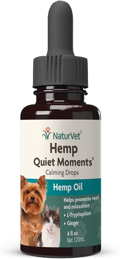 NaturVet Hemp Quiet Moments Calming Drops for Dogs & Cats, 4 oz