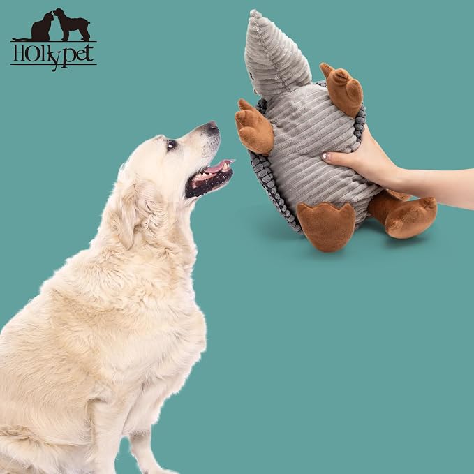 Hollypet Armadillo Squeaky Dog Toys for Medium Large Dogs, 14" | plush stuffed large dog squeak animal toy with unique grunt squeaker textured fabric for teeth cleaning toys