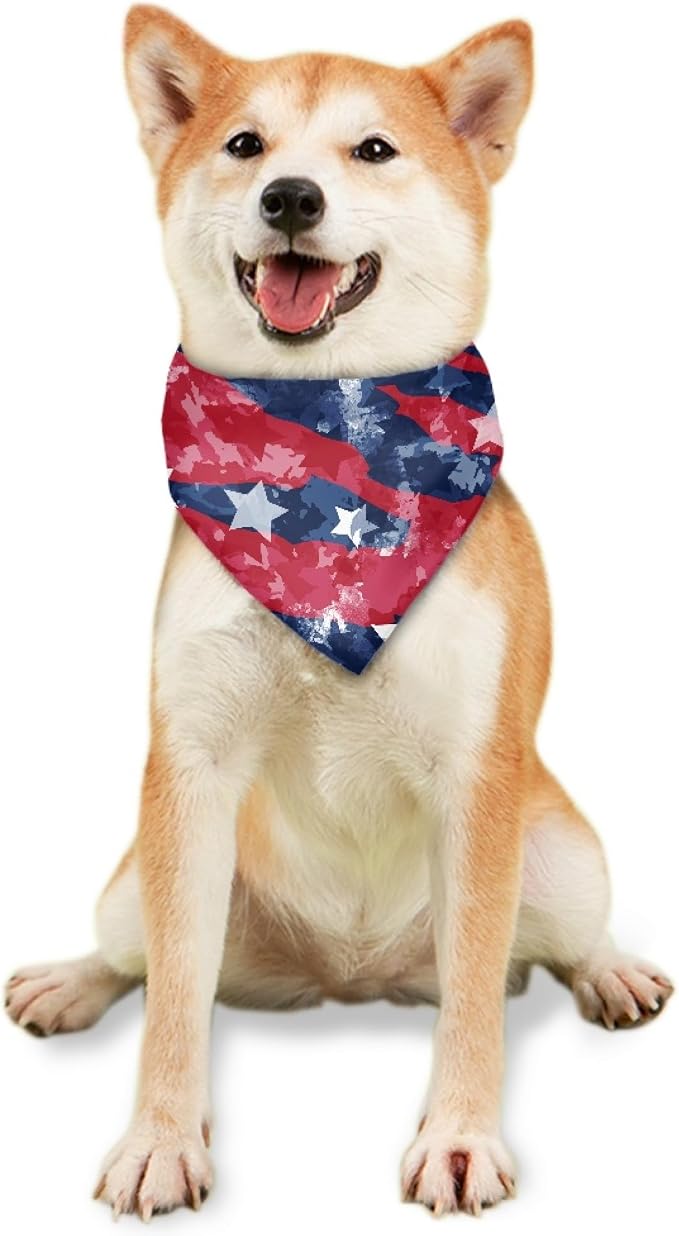 Jeiento USA Flag Dog Bandanas Adjustable Bib for Dogs Cat Holiday Outfits Stars Triangle, Medium