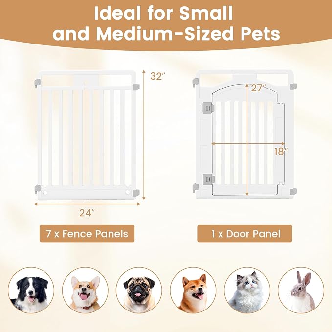PETSITE 16-Panel Plastic Dog Playpen with Door, 32 Inch Tall Portable Shape-Customizable Pet Playpen Indoor Outdoor, Ideal for Small & Medium Dogs and Puppies, Easy to Assemble