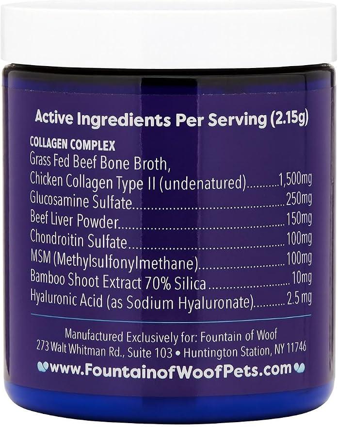 Hip & Joint Dog Food Topper – Beef Bone Broth Collagen Powder for Dogs – Mobility & Joint Support with Glucosamine – Skin & Coat Health – 60 Servings | Fountain of Woof