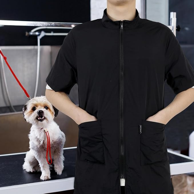 Holibanna Groomer Smock Dog Pet Grooming Workwear with Multifunctional Pockets Lightweight Comfortable Barber Jacket for Salon Use