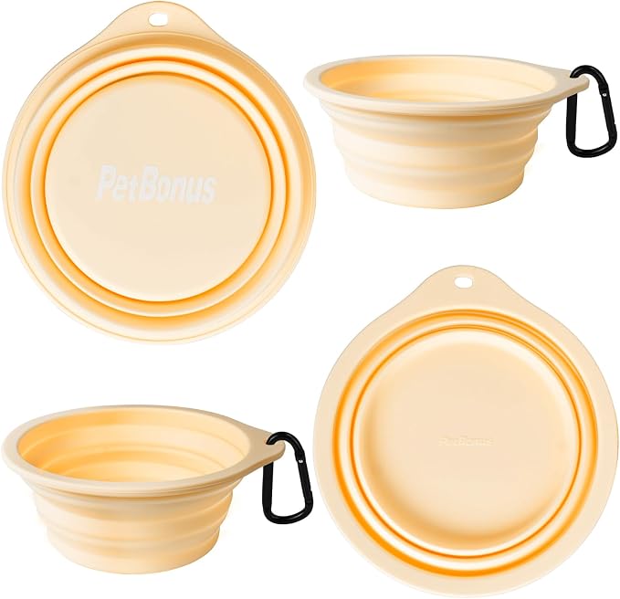 PetBonus Large Collapsible Dog Bowls, 2 Pack, 34oz, Light Mint, Beige Cream