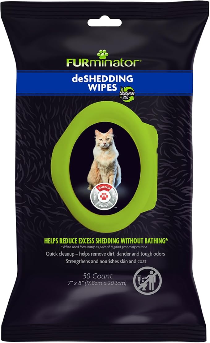 Furminator DeShedding Grooming Wipes for Cats, 50 Count