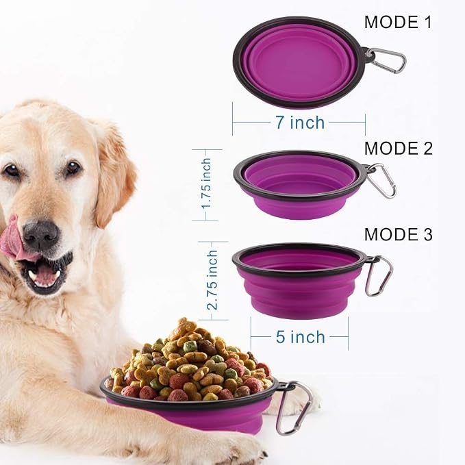 Large Collapsible Dog Bowls, 2 Pack, 34oz, Purple+Red