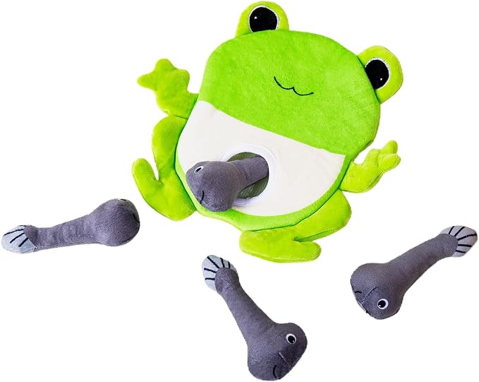 Hollypet Squeaky Hide and Seek Dog Toys for Small and Medium Dogs, Frog | Interactive Plush Stuffed Dog Squeak Toys for Small Medium Sized Dogs and Non-Aggressive Chewers, Puppy Teeth Clean Chew Toys