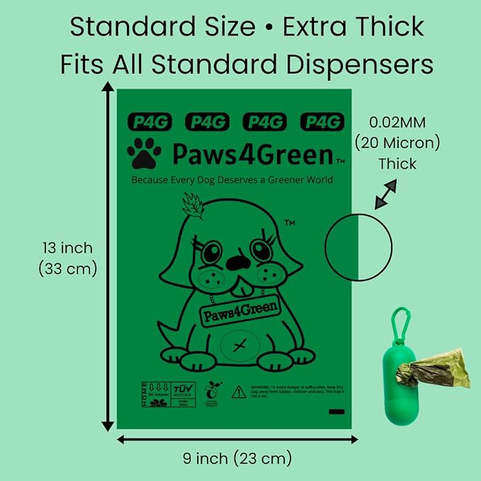 100% Certified Home Compostable Poop Bags (90Count 6 Rolls), Plant Based, Extra Thick (20 Micron), Leak Proof, Unscented Standard Size 9 X 13'', ASTM D6400 & EN 13432 Compliant