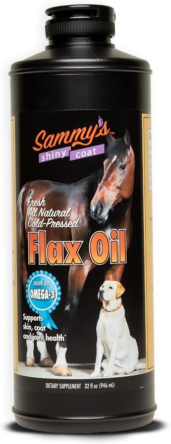 Sammy’s™ Shiny Coat Flaxseed Oil - 100% Pure, Natural Flax Oil, Cold-Pressed, Excellent Source of Anti-Inflammatory Omega-3, Promoting Skin and Coat Health, Immune System & Overall Wellbeing - 32 Oz