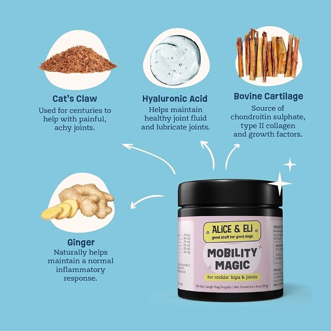 Alice & Eli Mobility Magic - Hip & Joint Supplement for Dogs - Supports Mobility with Chondroitin, Collagen, Hyaluronic Acid & Cat's Claw