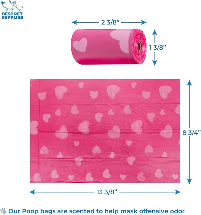 Best Pet Supplies Dog Poop Bag Holder Leash Attachment with 30 Bags, Reusable Dispenser for Travel, Walking, Park, and Outdoor Use, Durable with Clip-On - Pink, Pack of 2