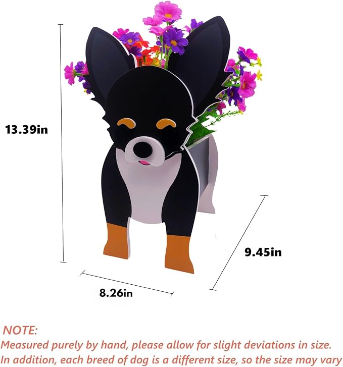 Black and White Chihuahua Dog Planter, Animal Shaped Flower Pot