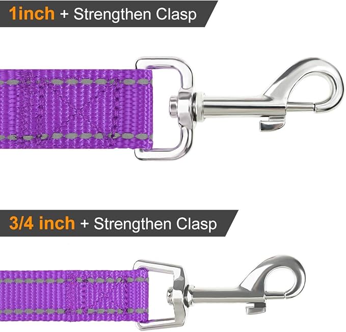 Joytale Dog Collar Bundle with 5FTx3/4 Width Double-Sided Reflective Dog Leash,5FT Nylon Dog Leashes with Nylon Dog Collar for Small Dogs,Purple
