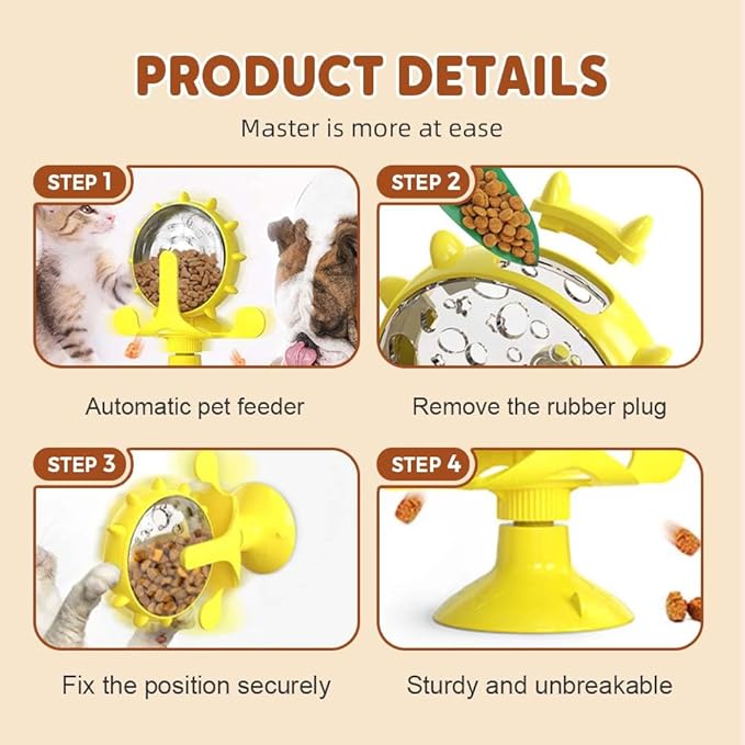 Moonboat Food Spinning Windmill, 360° Rotating Windmill Toys, Cat & Dog Puzzle Leakage Food Interactive Toy, Pet Slow Feeders Snack Distribution Toy with Powerful Suction Cup (Green)