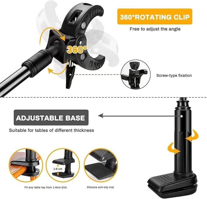 Dog Hair Dryer Stand, Pet Grooming Table Hair Dryer Holder, Hands Free Blow Dryer Holder, 360 Degrees Rotatable Lazy Hair Dryer Stand with Adjustable Clamp Mount for Dog Cat Grooming