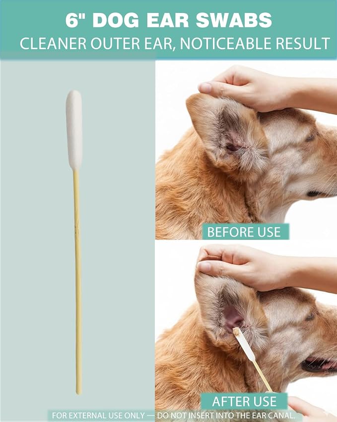 Dog Ear Cleaning Swabs, 200 Count, 6 Inch Extra Long