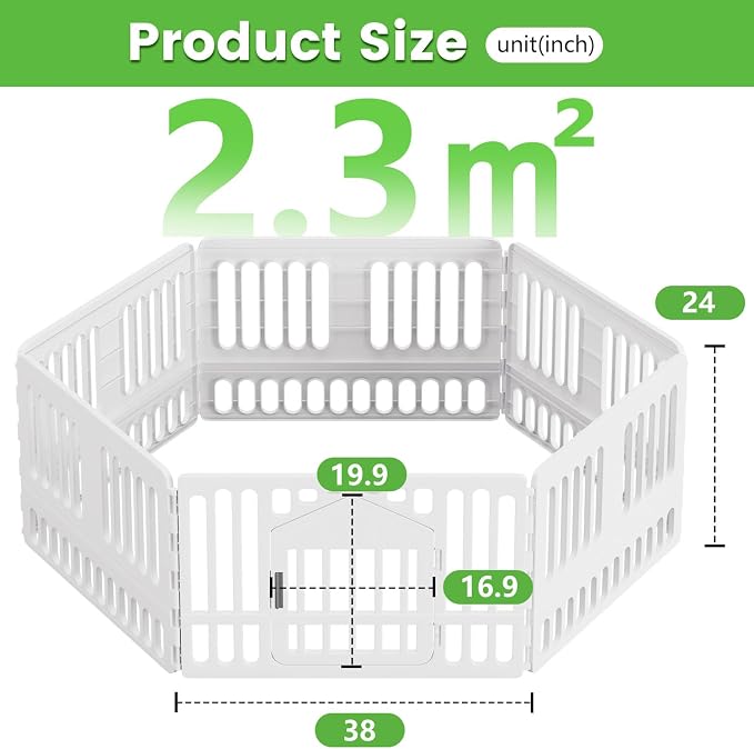 BestPet 24 Inch Dog Playpen, 6-Panel Plastic Pet Playpen with Door, Indoor Puppy Exercise Pen, Large Space Dog Fence for Small Medium Dogs, No Assembly Required, White