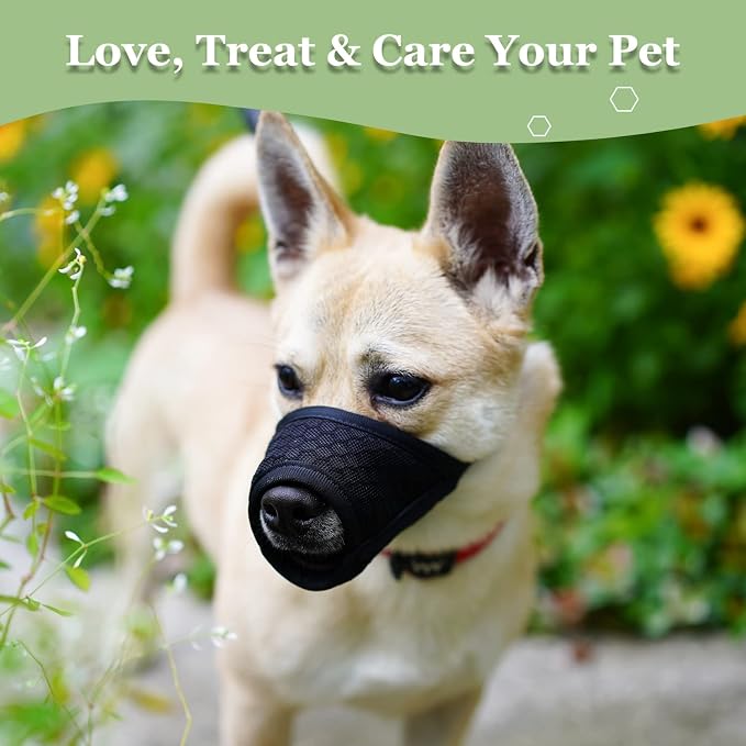 Dog Muzzle, Puppy Soft Mesh Muzzles for Grooming Biting Chewing | Breathable Muzzle for Small Dogs Toy Poodle, Dachshund, For Vet Visits, Nail Trimming, Allows Panting Drinking | Black, XS