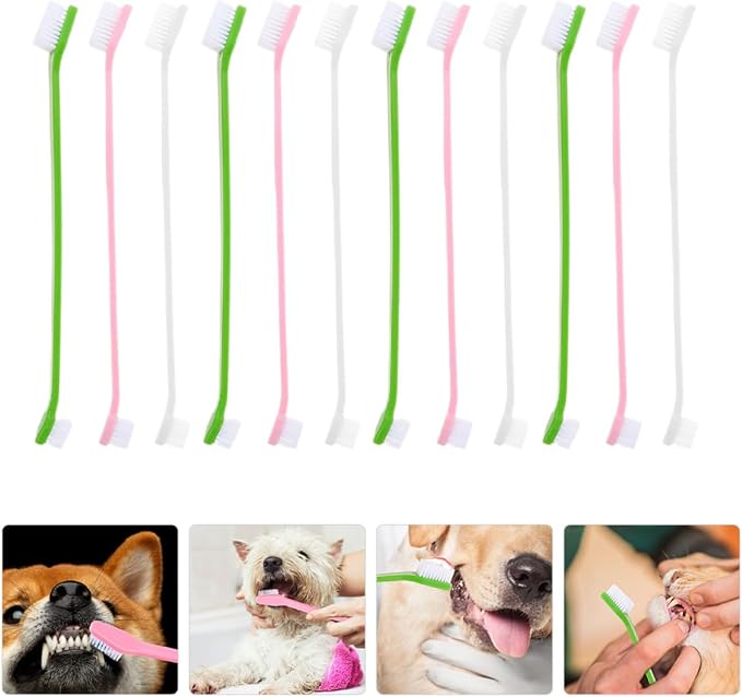 jojofuny 12pcs Dual-Head Dog Toothbrushes with Soft Bristles Large Size Pet Oral Cleaning Brush for Dogs and Puppies Dental Care Kit