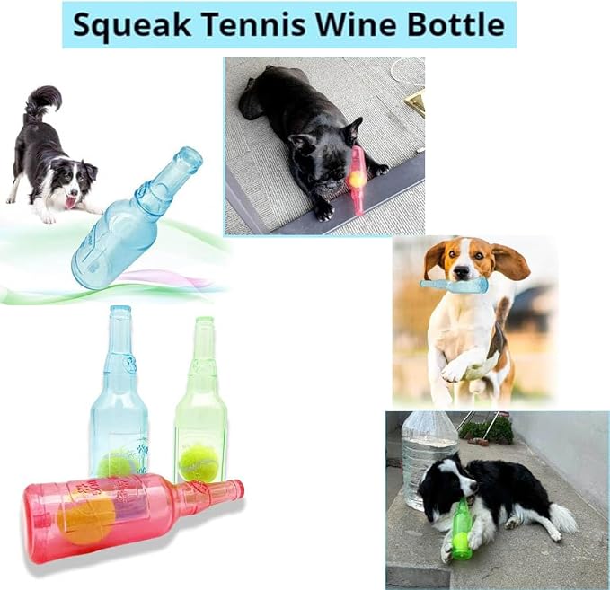 LELEBEAR Dogs Play Bottle Toy, Interactive Dog Chew Toy with Tennis Ball, Dog Toys Water Bottle Cruncher (Red, Large: 9.64 * 2.95in)