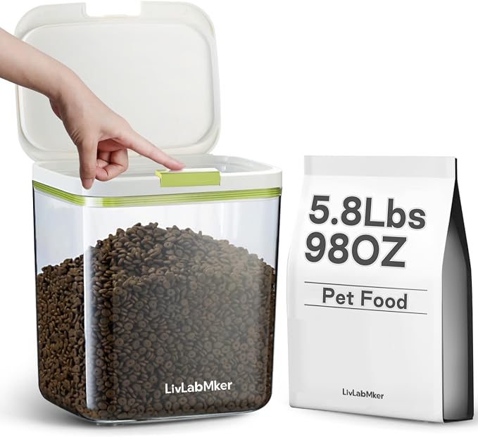 LivLab Mker 5.8lbs/98OZ/5.3qt Airtight Dog food storage container with lids, 5.8lbs, clear