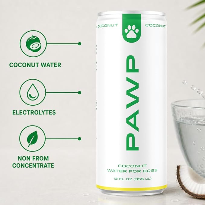 Coconut Hydration for Dogs by PAWP WATER | Organic Coconut Water | Natural Electrolytes for Hydration, Recovery & Everyday Wellness | 6 Resealable 12 oz Cans