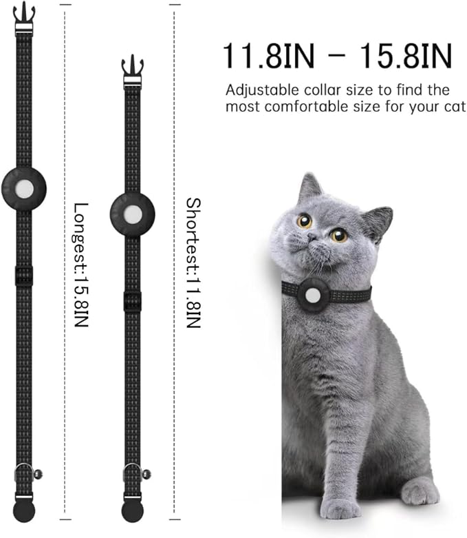 Cat Tracker Collar,No Monthly Fee Tracking Pet Collar with Finder Tag,Compatible with Apple Find My(iOS Only),Breakaway Tractive Design with Reflective Pattern & Bell