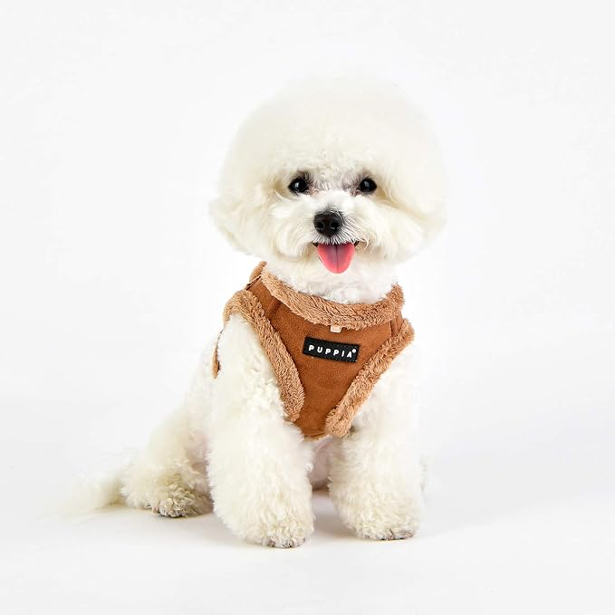 Puppia Terry Vest Dog Harness Step-in Winter Suede Warm No Choke No Pull Training Walking for Small and Medium Dog, Brown, Large