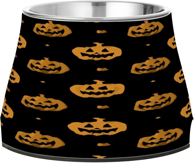 Blueangle Elevated Dog Bowls with Stainless Steel - Non-Slip 2.3 Cup High Capacity Pet Dish for Spinal Health & Orange Pumpkins Design（15）
