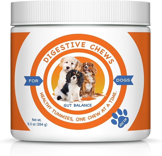 Digestive Dog Chews: for Gut Flora, Diarrhea, Bowel Support and Gut Health, Digestive Health. Dog Supplement in Soft Chews, Probiotics, Digestive enzymes. Made in the USA.