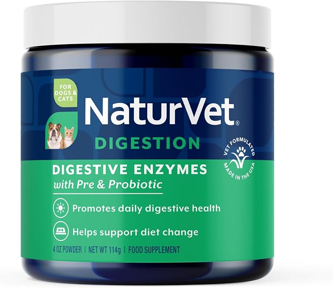 NaturVet Digestive Enzymes with Pre & Probiotic for Dogs & Cats - 4 oz | Supports Diet Changes & a Healthy Digestive Tract with Prebiotics for Dogs & Cats, Powder