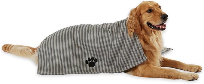Bone Dry Pet Grooming Towel Collection Absorbent Microfiber X-Large, 41x23.5, Striped Gray (Pack of 12)