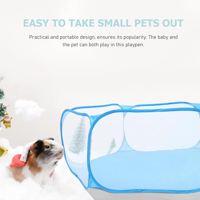 FRCOLOR Foldable Hexagonal Pet Playpen with Mesh Polyester Fabric, Small Animals Safety Pen for Indoor Home Use, Blue Collapsible Puppy and Kitten Play Tent for Dogs and Babies