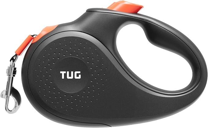 TUG 360° Tangle-Free Retractable Dog Leash | 16 ft Strong Nylon Tape (Small, Black/Orange)