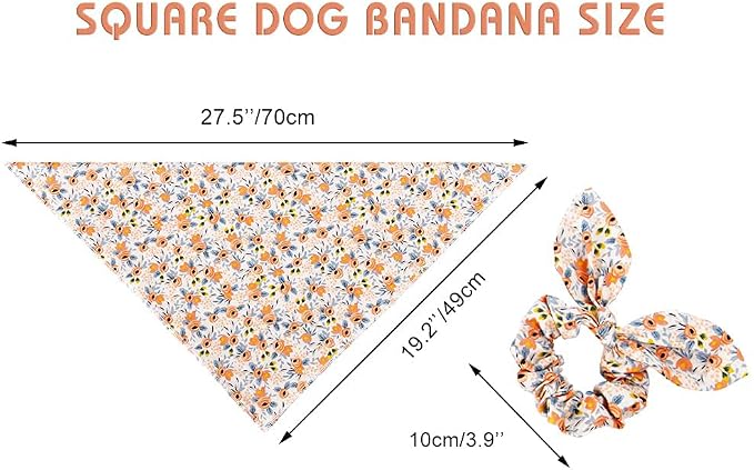 E-Clover Dog Bandanas Girl Matching Dog Bandana and Scrunchie Medium Large, Large-set of 1, Medium
