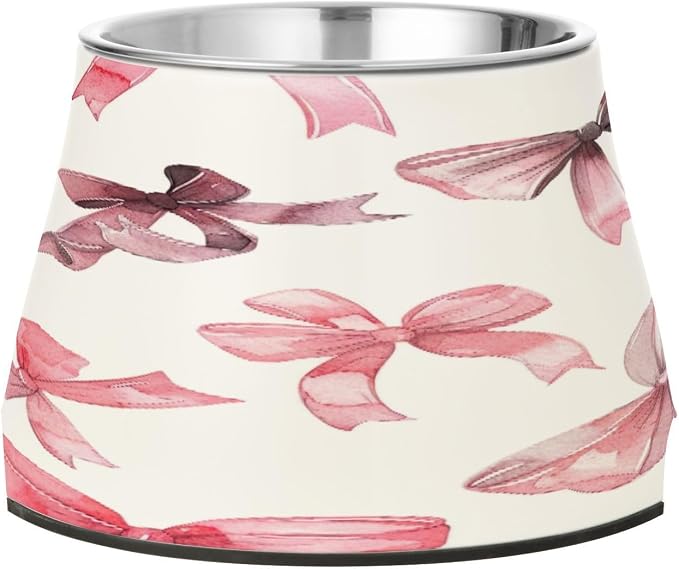YETTASBIN Bow Black Pink Elevated Dog Bowls, Prevention of Vertebrae Disease Raised Dog & Cat Bowl Stand with Removable Stainless Steel Bowls, Non-Slip Spill-Proof Pet Food & Water Bowl Dish