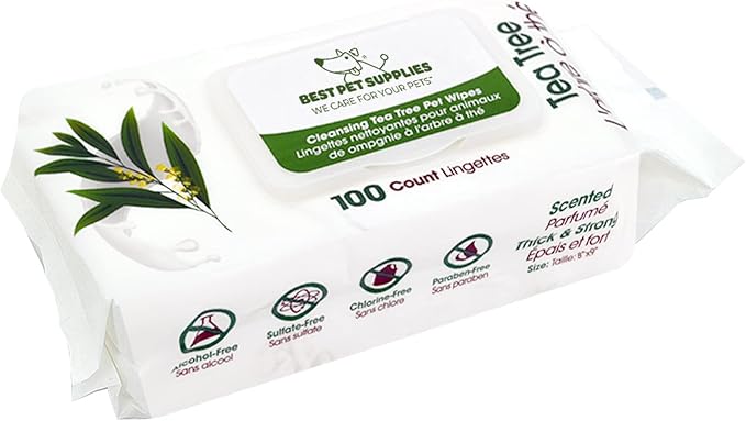 Best Pet Supplies Pet Grooming Wipes for Dogs & Cats, Tea Tree