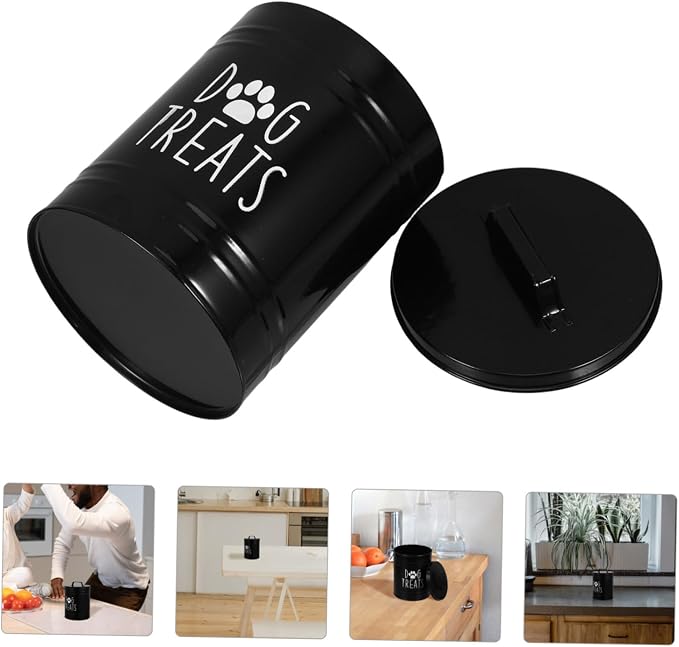 LABRIMP Puppy Food Storage Container with Airtight Lid Farmhouse Style Metal Dog Treat Canister Compact Snack Storage Jar for Kitchen Counter