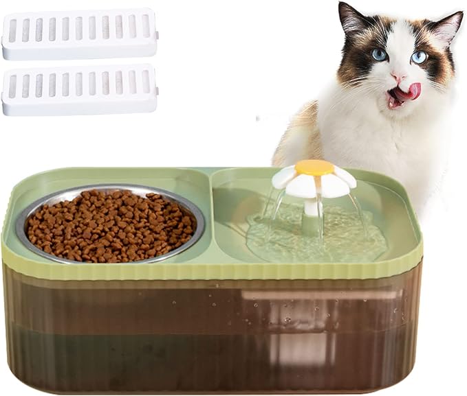 Cat Fountain Water Bowl Stainless Steel, 101oz/3L Automatic Pet Water Fountain, Dog Water Dispenser Cat Feeding Watering Supplies with 2 Filters for Cats, Dogs, Pets Green