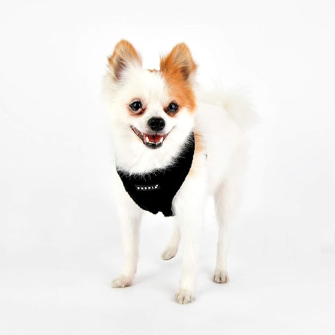 Puppia Terry Dog Harness Over-The-Head Winter Suede Warm No Choke No Pull Training Walking for Small and Medium Dog, Black, Large