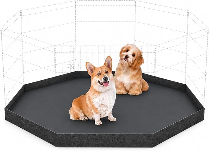 Dog Playpen Bottom Pad Cover Only, Black Replacement Floor Liner for 8-Panel 24 Inch Pet Playpen, Washable Bottom Tray Cover for Small Medium Dogs, Indoor Outdoor Use, Playpen Not Included