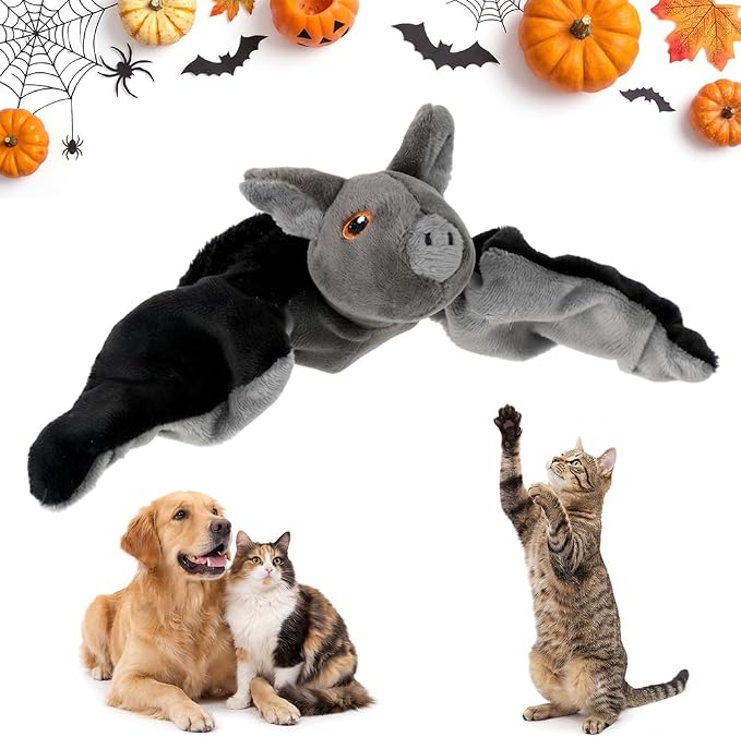 Flying Bat Toy for Dogs & Cats Flapping Wings Interactive Pet Toy (Bat) | Flying Bat Dog Toy with Chirping Sounds, Flapping Bird Interactive Toy