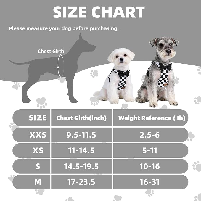 PUPTECK Dog Harness and Leash Set Small Sized, Lightweight Step-in Puppy Harness, Escape Proof No Pull Cute Pet Vest Harnesses, Black&White Checkered XS