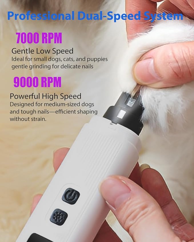 Electric Dog & Cat Nail Grinder with 2 LED Lights, 30dB Quiet, White