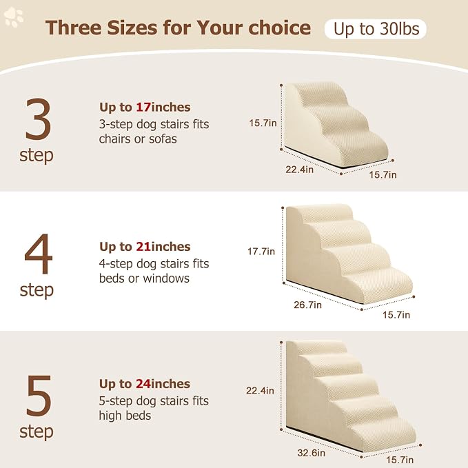 Aodisman Dog Stairs for Bed 22.4”H,5-Step Dog Ramp for Small Dogs & Cats,Pet Steps for Dogs to get on High Bed, Indoor Anti-Slip Pet Stairs for Old Cats and Puppy,Beige