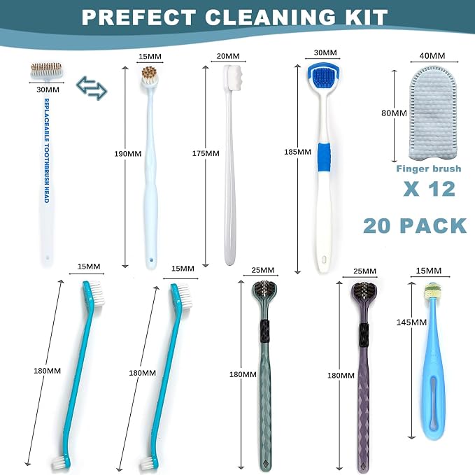 Dog Toothbrush Kit, 360-Degree Finger Three-Sided Design, Replaceable Brush Heads, Easy Teeth Cleaning and Dental Care (20 Pack)