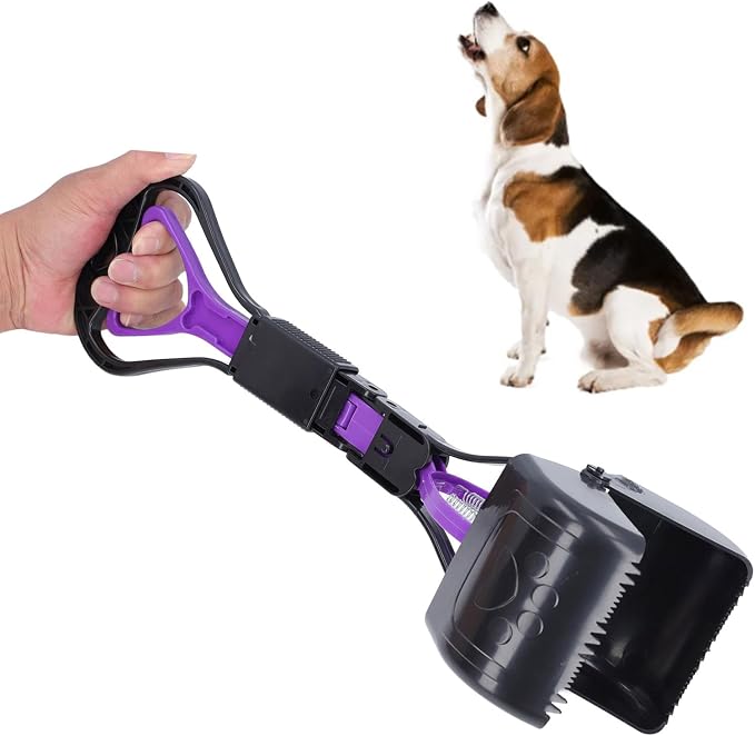 17.7in Large Pooper Scooper, Long Handle Dog Poop Scooper Pet Waste Cleanup Tool for Medium Large Dogs Grass Gravel Pick Up