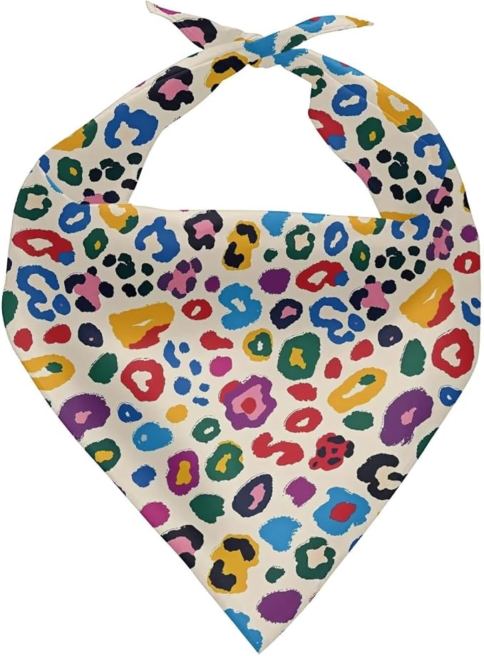 Forchrinse Colorful Leopard Print Pet Bandanas, One Size, Small, Polyester, Colorful Leopard Print