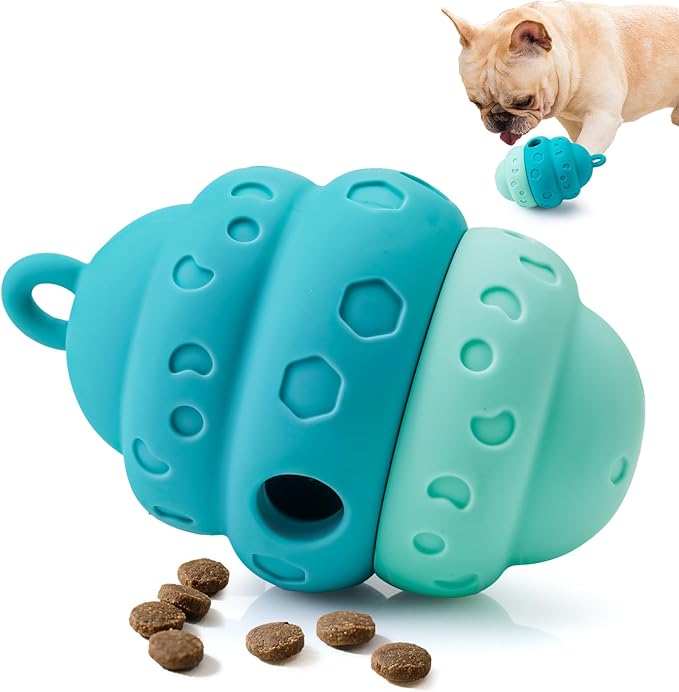 Dog Treat Dispensing Toy, Silicone Puppy Food Dispenser for Small Medium Dogs Puzzle Feeder Ball Interactive Toys & Enrichment Mental Stimulation Topple Outdoor Training Travel Honeycomb Green